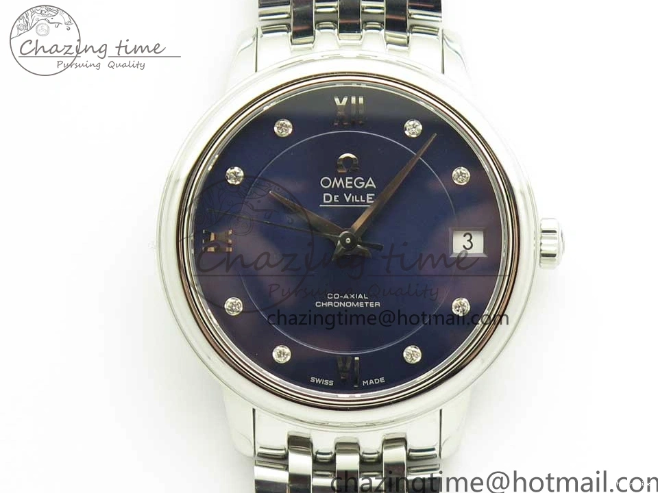 0421 TopPick De Ville Prestige Ladies 32.7mm SS MKF 1:1 Best Edition Blue Dial Diamonds Markers on SS Bracelet MIYOTA 7972